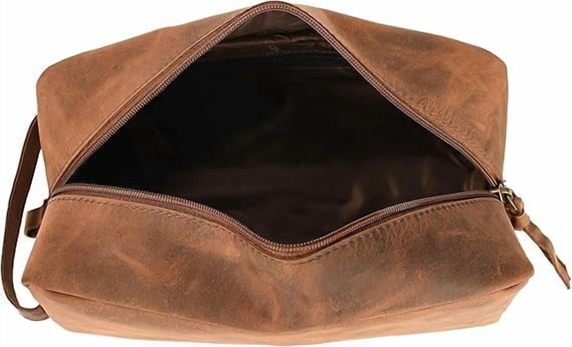 RusticVintage Leather Toiletry Bag, Cosmetic Case, Classy Dopp Kit - Best Gift - Premium Genuine Leather Dopp Kit Shaving Kit Organizer Travel Kit Pouch Bag f - Large Size (Saddle)