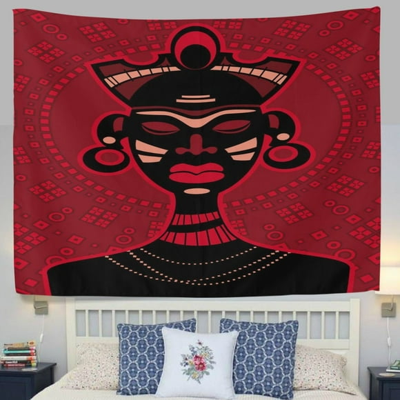 EREHome African Tribal Art Ethnic Native Mask Ornament Women Fabric Tapestry Throw Dorm bedroom Art Home Decor Tapestry Wall Hanging 80x60 inches