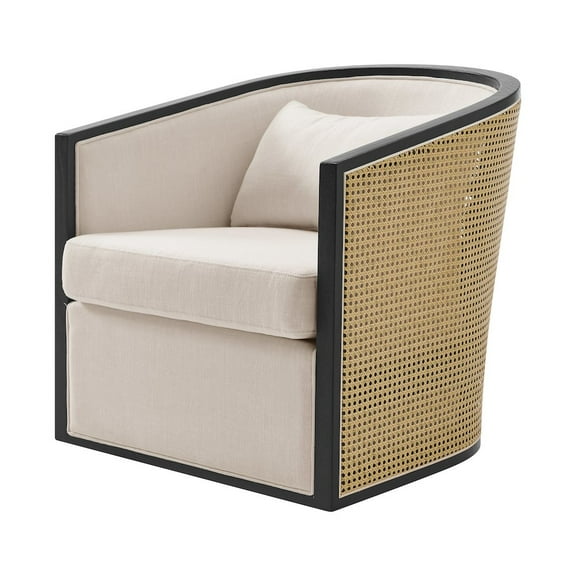 New Pacific Direct Marilyn Fabric Swivel Accent Arm Chair w/ Rattan Black Frame