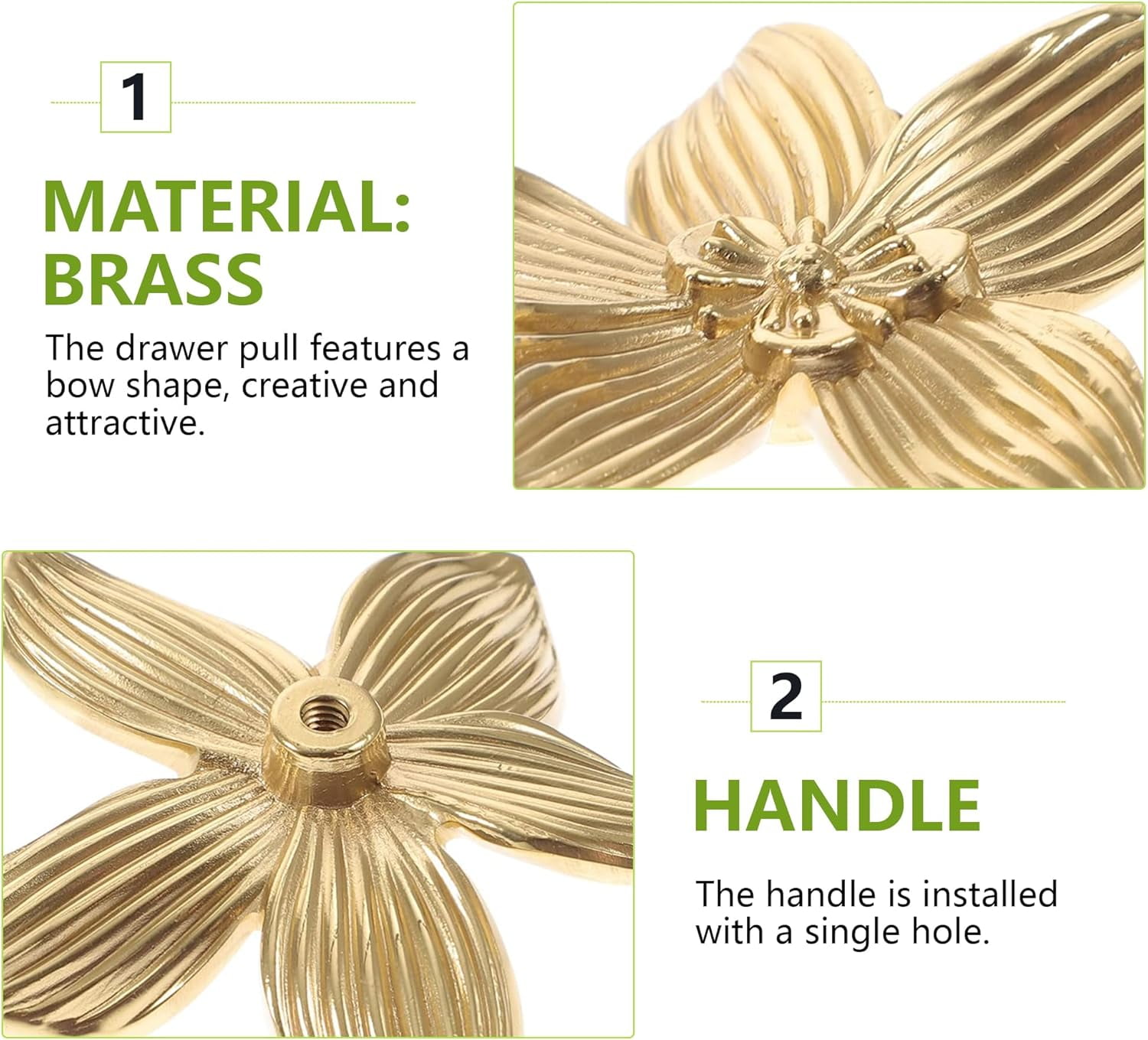 Gold Flower Dresser Knobs: 6PCS Cabinet Door Handle Knobs, Dresser Cupboard Drawers Closet Pulls, Brushed Gold Flowers Brass Decor Accessories Old Fashioned, Unique Furniture Knobs