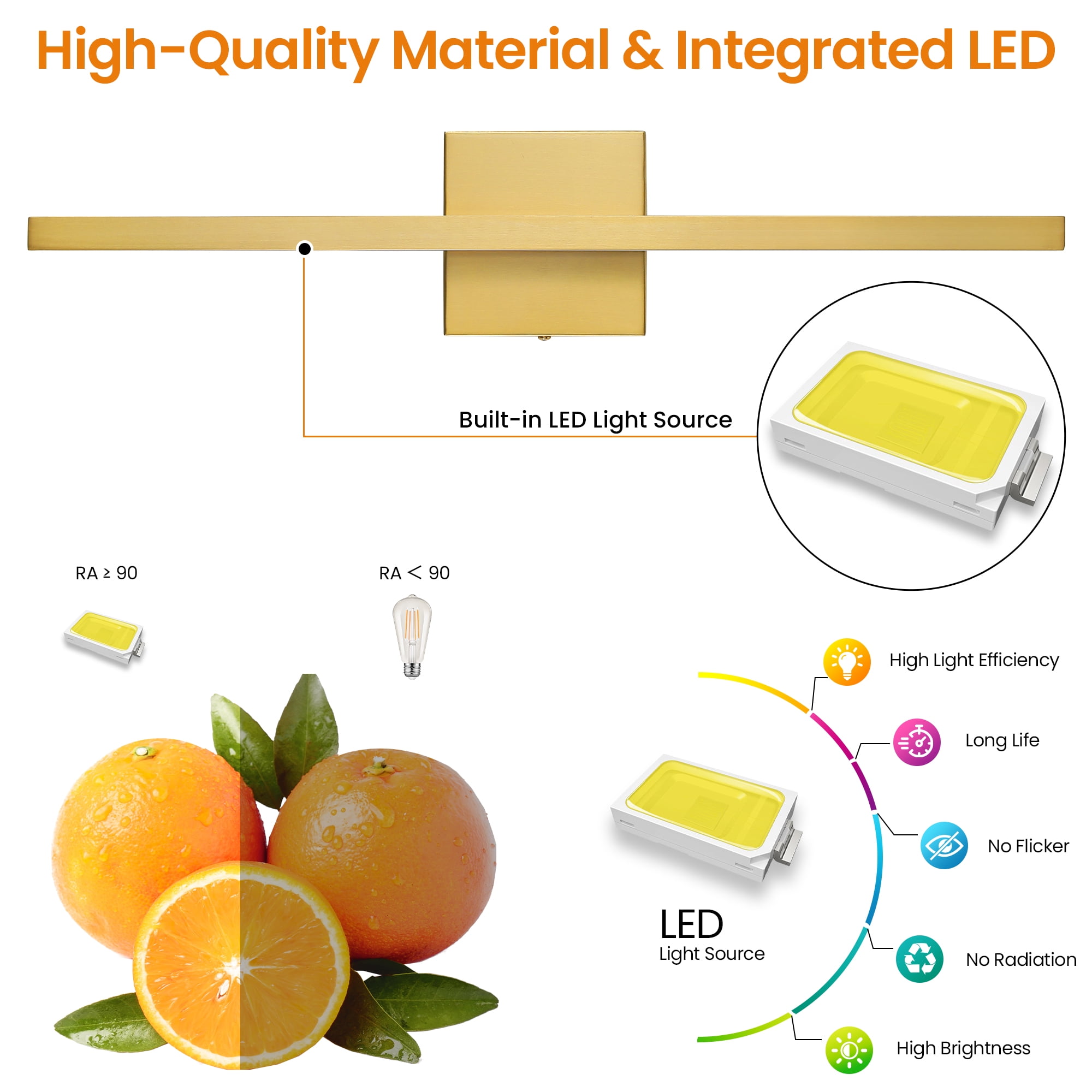 Vanity Light for Bathroom Lighting Fixtures Over Mirror Dimmable Integrated LED 24 inch Modern Vanity Lights Gold Bathroom Light Bar Bath Wall Sconce