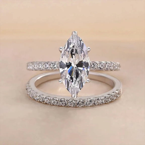 2Pcs/Set Luxury Wedding Rings for Women Bright Marquise Zirconia Finger Jewelry