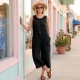 thumbnail image 7 of JULMCOMO Jumpsuits for Women Crew Neck Button Down Casual Bib Overalls Sleeveless Retro Wide Leg Capri Jumpsuit with Pockets Black L, 7 of 7
