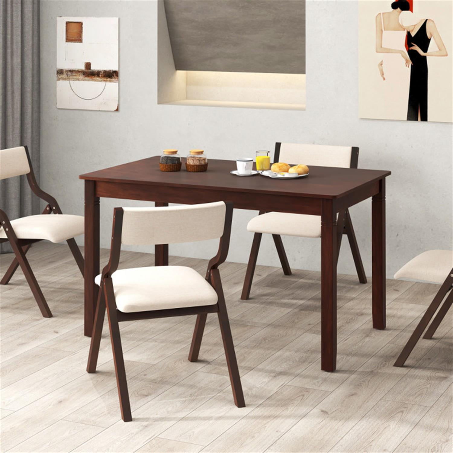 Demi Bonn 48" Wooden Dining Table for 4 People, Rectangular Kitchen Table with Rubber Wood Legs for Dining Room, Dinette, Brown