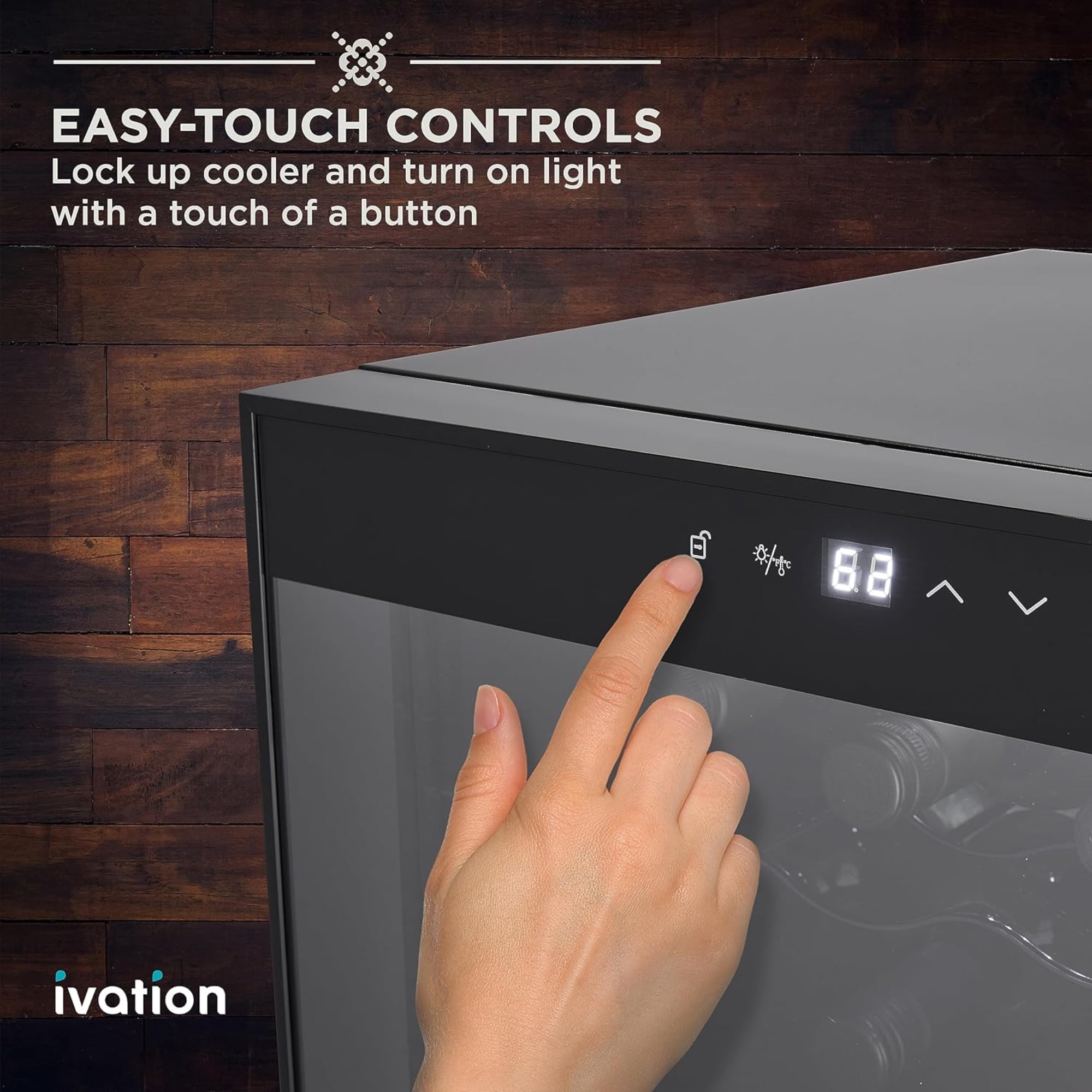 Ivation Premium 8 Bottle Horizontal Glass Door Wine Cooler, Quiet Freestanding - Black