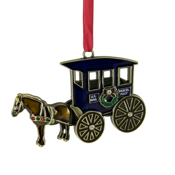 Northlight 3.25" U.S. Mail Parcel Horse and Buggy Christmas Ornament with European Crystals