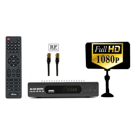 Digital Converter Box for TV + Antenna + RF Cable for Recording and Viewing Full HD Digital Channels FREE (Instant or Scheduled Recording, 1080P HDTV, HDMI Output, 7 Day Program (The Best Converter Box)