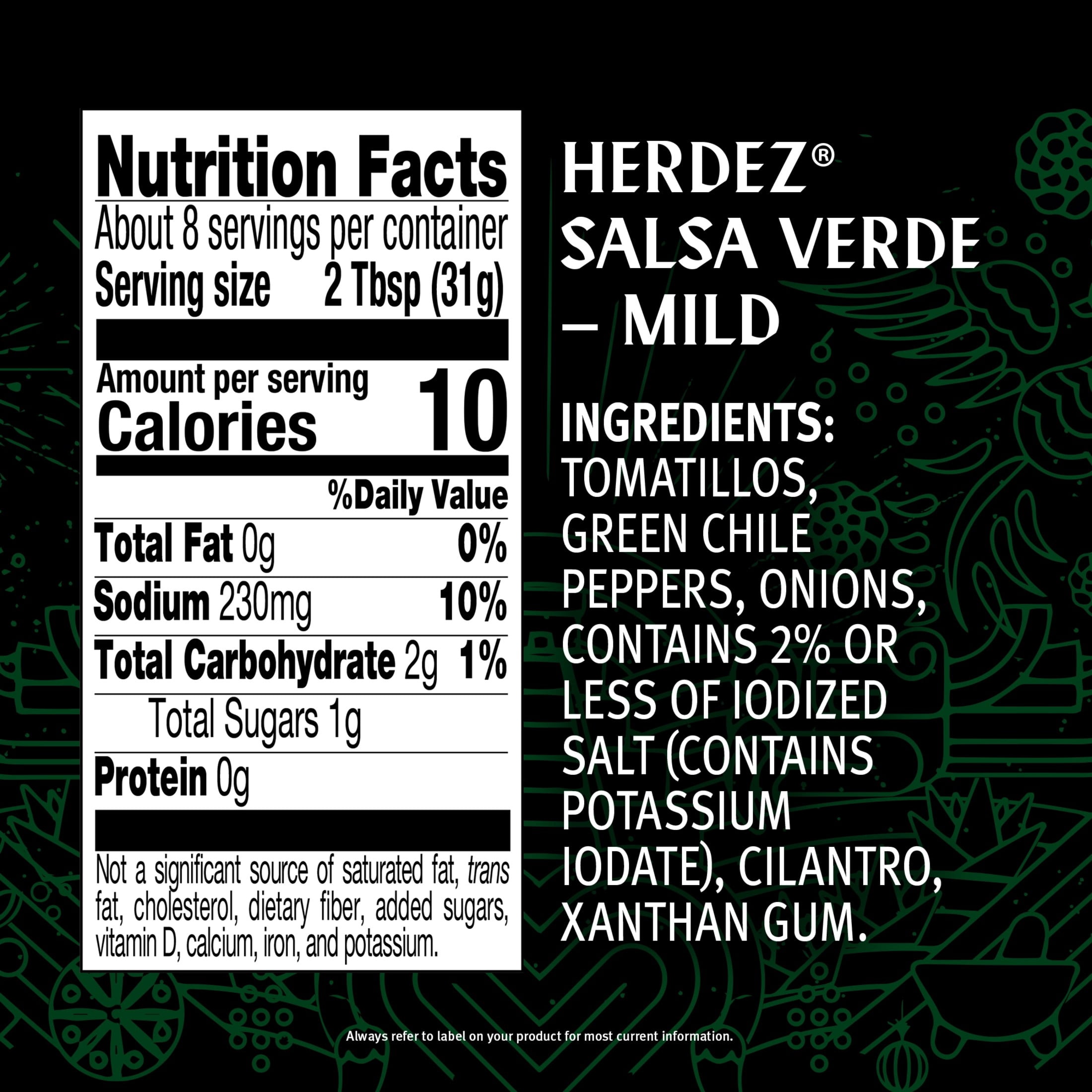 (2 pack) HERDEZ Salsa Verde Mild, Tortilla Chip Dip, Shelf Stable, 8.5 oz Glass Bottle