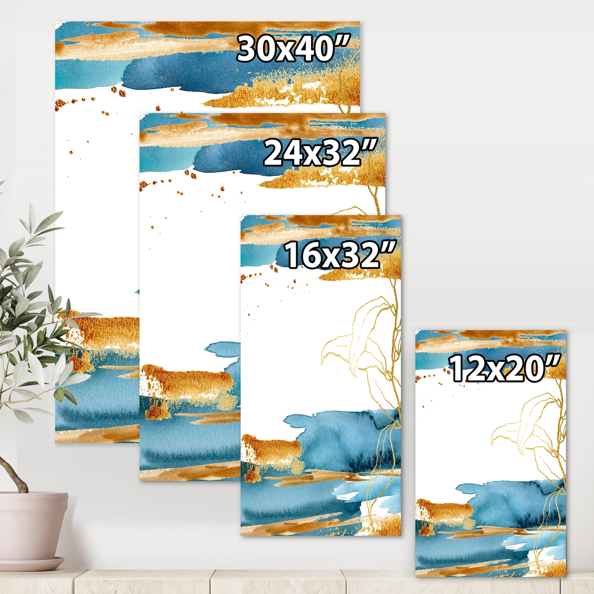 Designart ' Abstract Golden Laminaria Branch & Leaves ' Traditional Canvas Wall Art Print