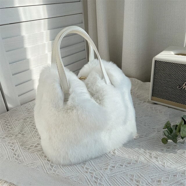 LHSHID Luxury Handbag High Quality Artificial Plush Rabbit Hair Shoulder Bag Super Soft Fashion Shopping Bag Large Capacity Bucket Bag