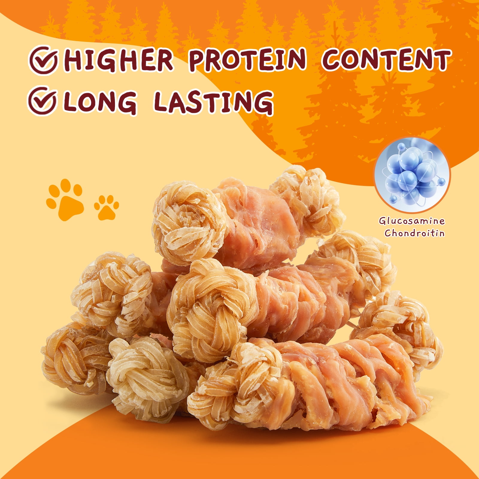 (5 pack) Jungle Calling Beef Tendons for Dogs, Chicken Wrapped Tendons Dog Chews Long Lasting Hip and Joint Supplement for Dogs with Glucosamine (Knotted Bone)