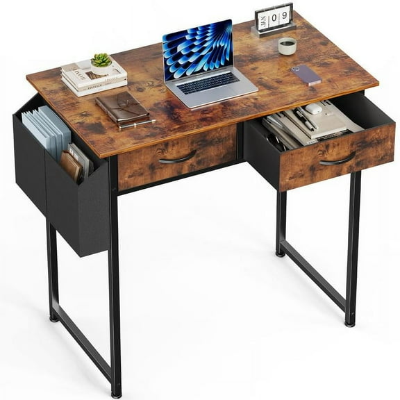 Computer Desk with Drawers Study Writing Table with Storage Bag Headphone Hook Adjustable Feet for Home Office Small Spaces