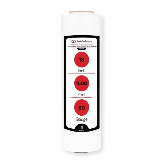 SSBM White Opaque Cast Hand Stretch Wrap 18" x 1500' 4 Rolls 80 Gauge Plastic Self Adhesive Shrink Film for Packing