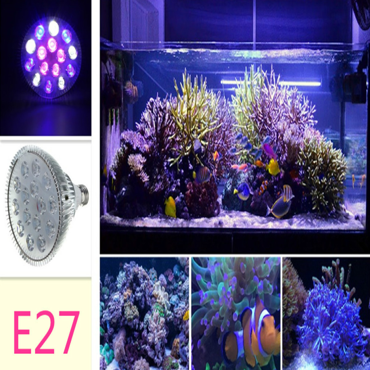 27W E27 LED Coral Reef Plant Grow Light Lamp Bulb Full Spectrum 110V