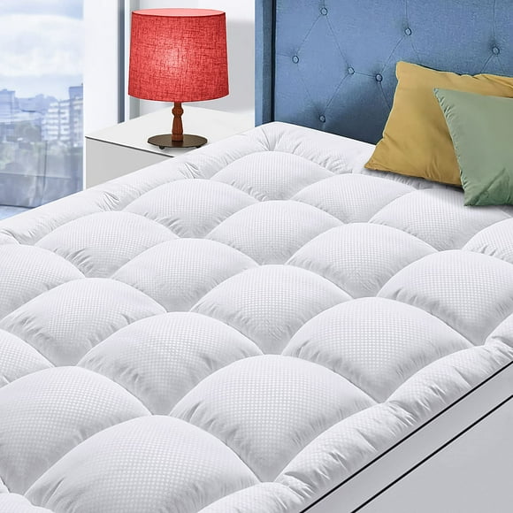 Queen Size Mattress Topper for Back Pain, Cooling Extra Thick Mattress Pad Cover with 8-21 inch Deep Pocket, Plush Pillow Top Mattress Topper Overfilled with Down Alternative, Queen Size, Wh