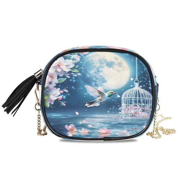 Womens Casual Chain Shoulder Bag Simple style Hummingbird Moon Flowers Cage Water Crossbody Bag