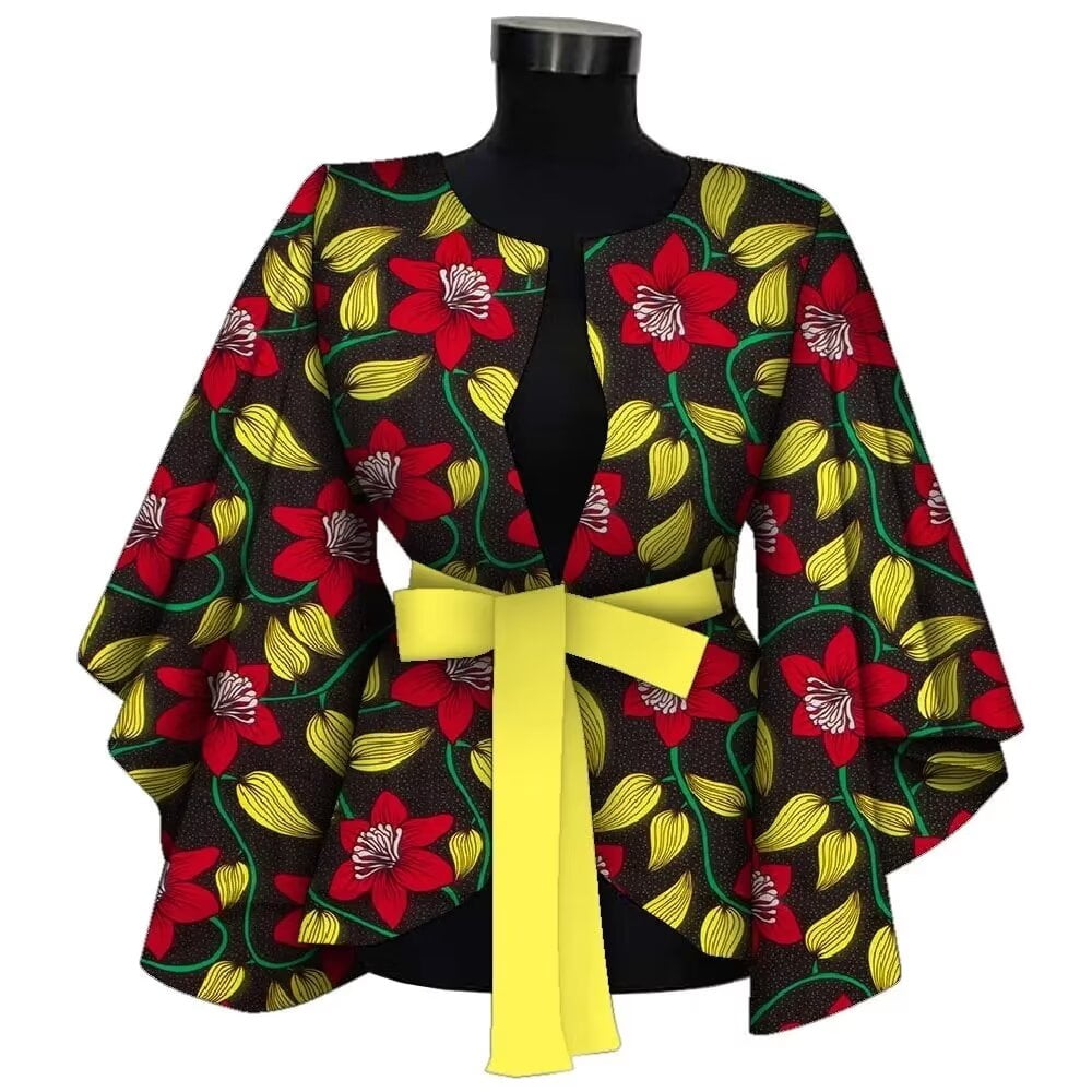 Fashion African Clothes for Women Blouse Elegant v neck with Belt