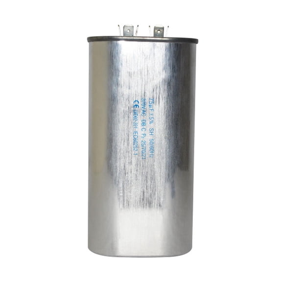 Appli Parts Run Capacitor for ac 75 Mfd uF (microfarads) 370VAC CBB65 Oval Universal fit for hvac and other applications 2-3/4 in Wide 1-3/4 in Depth 5-3/4 in Height CON-75-370