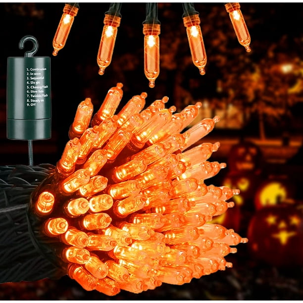Luces de Halloween Joomer de 10 m, 100 LED, color naranja, funciona con pilas