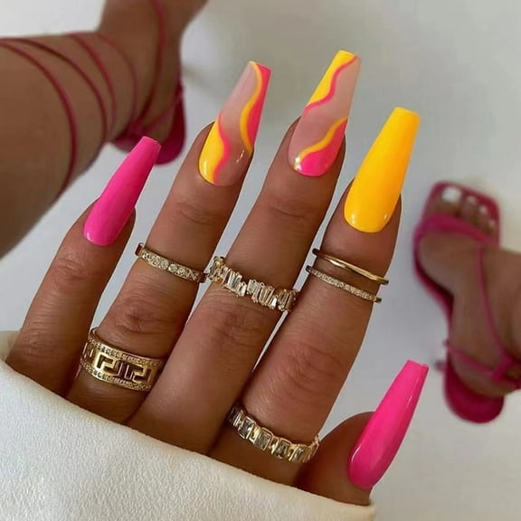 Nail Tip Yellow Rose Red 24 Pieces Boxed