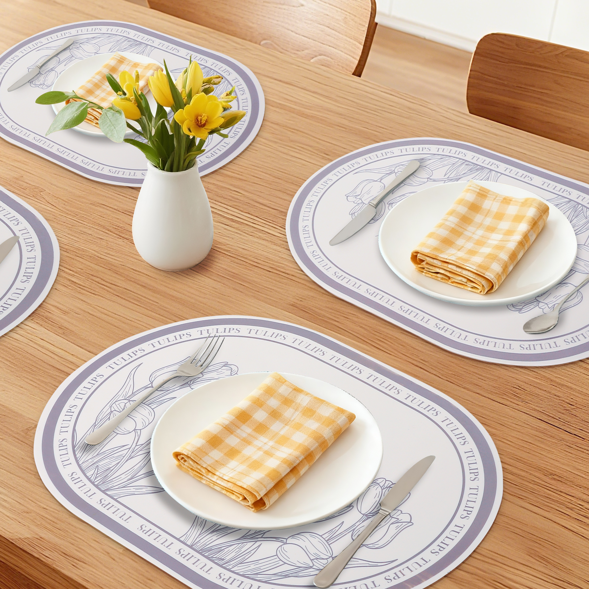 Placemats Set of 6 Leather Placemats for Kitchen Dining Table Decor Wipeable Floral Table Mat Light Gray 16.9*11.8inch