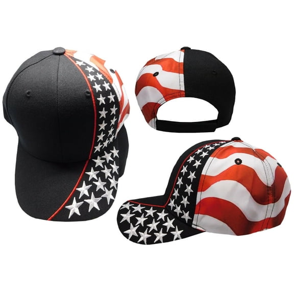 USA Embroidered Stars Cotton Embroidered Black Hat Cap PATRIOTIC US HAT CAP