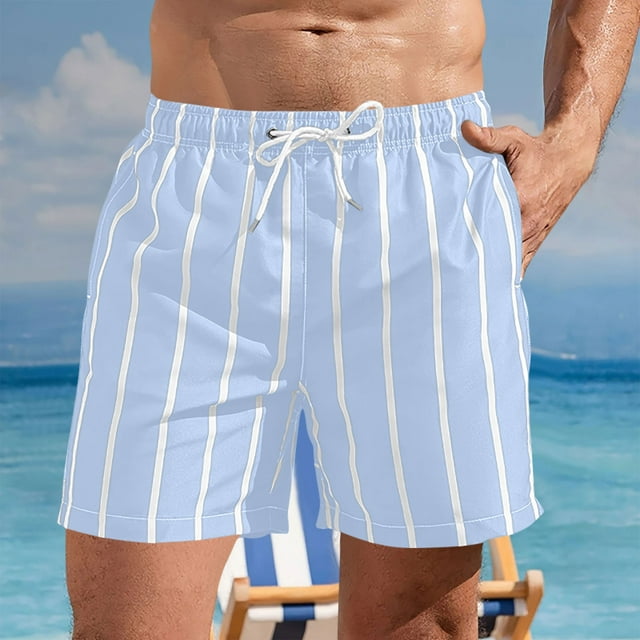 RKSTN Beach Shorts for Mens Striped Print Plus Size Color Blocking Elastic Waist Drawstring Casual Versatile Swim Vacation Surf Shorts with Pockets