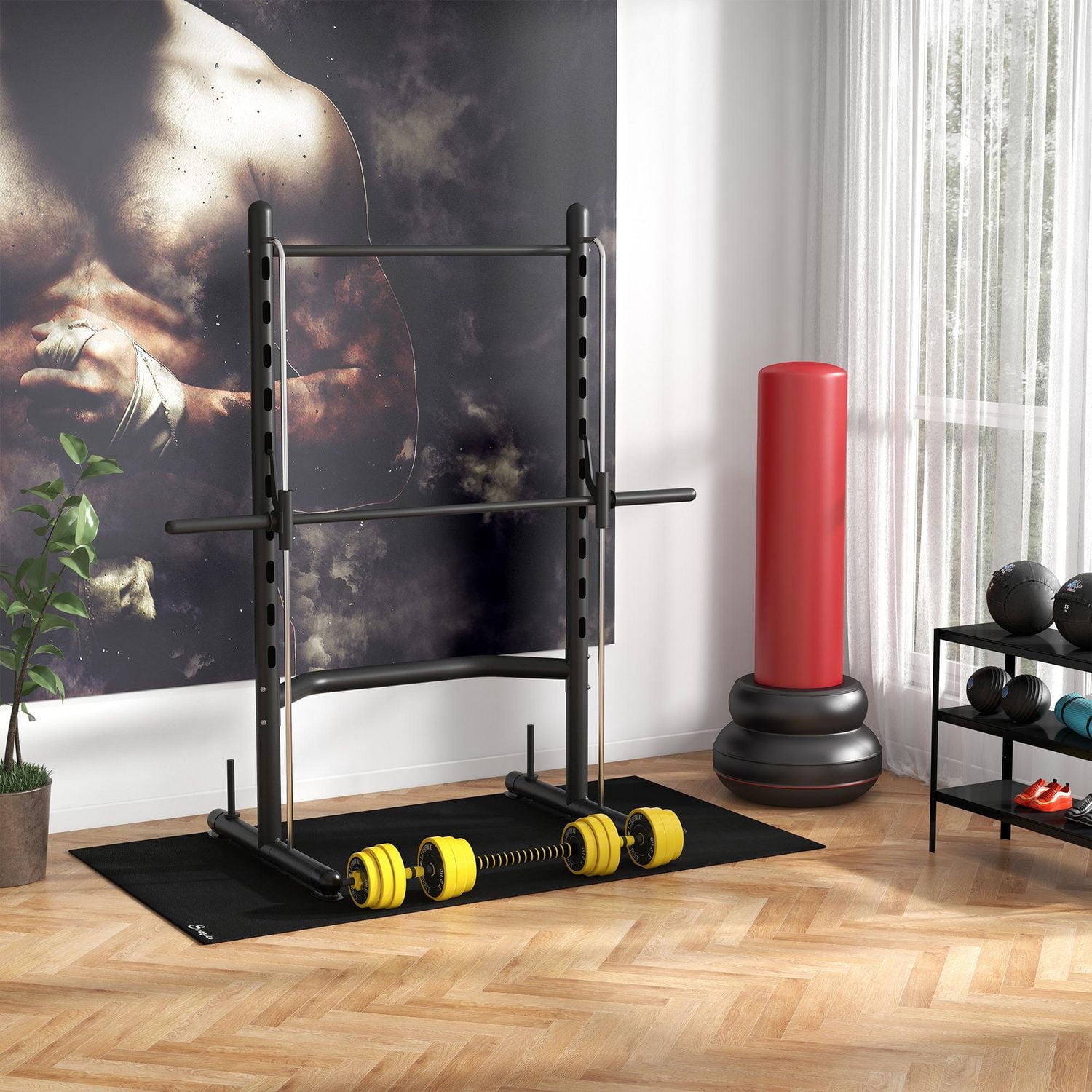 Soozier Rack de squat réglable avec barre de traction et barre d'haltères pour développé couché