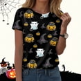 thumbnail image 2 of CAICJ98 Halloween T-Shirts for Women Cute Fall Shirt Funny Print Letter Autumn Festival Short Sleeve Tee Tops Women’s Halloween Shirt (Black,5XL), 2 of 8