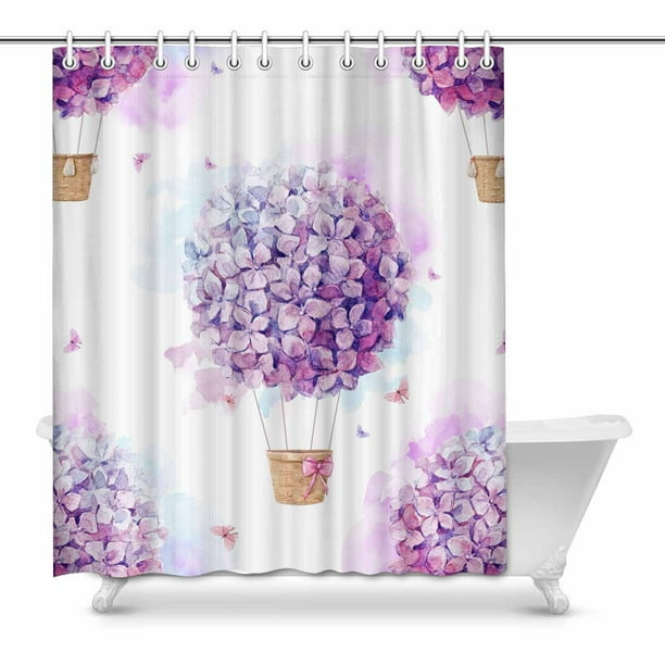 Mkhert Watercolor Purple Hydrangeas Balloon Flowers With Erfly House Decor Shower Curtain For Bathroom Decorative Fabric Bath Set 60x72 Inch Bathroom Decorative Fabric Bath Curtain