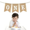 thumbnail image 2 of Birthday Linen ONE Flag Banner, Burlap Material, Crown Design For Baby First Birthday Nursery Party Decoration, 2 of 5