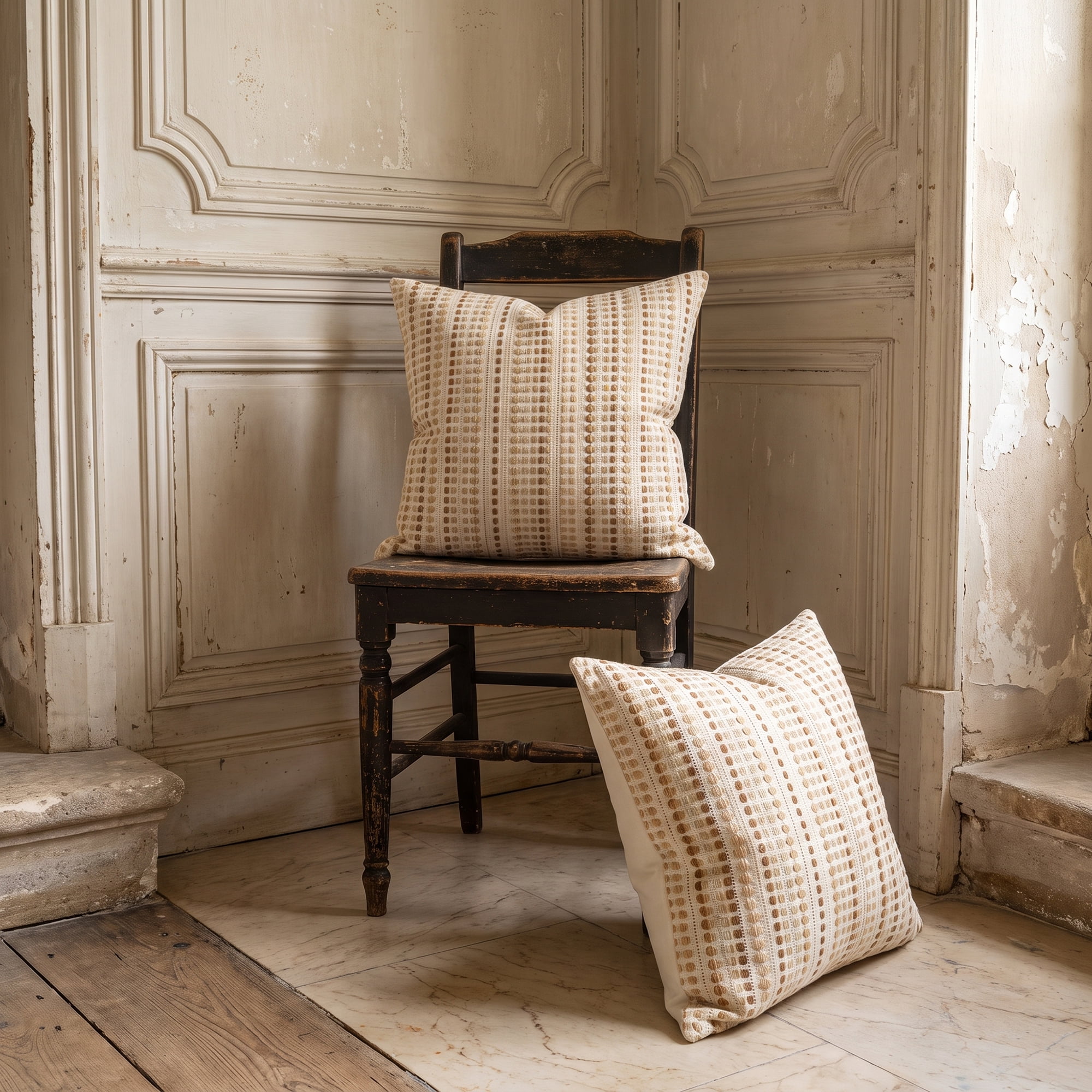 Unique Bargains Chenille Geometric Throw Pillow Covers 2 Pc Striped Cases Khaki 20"x20"