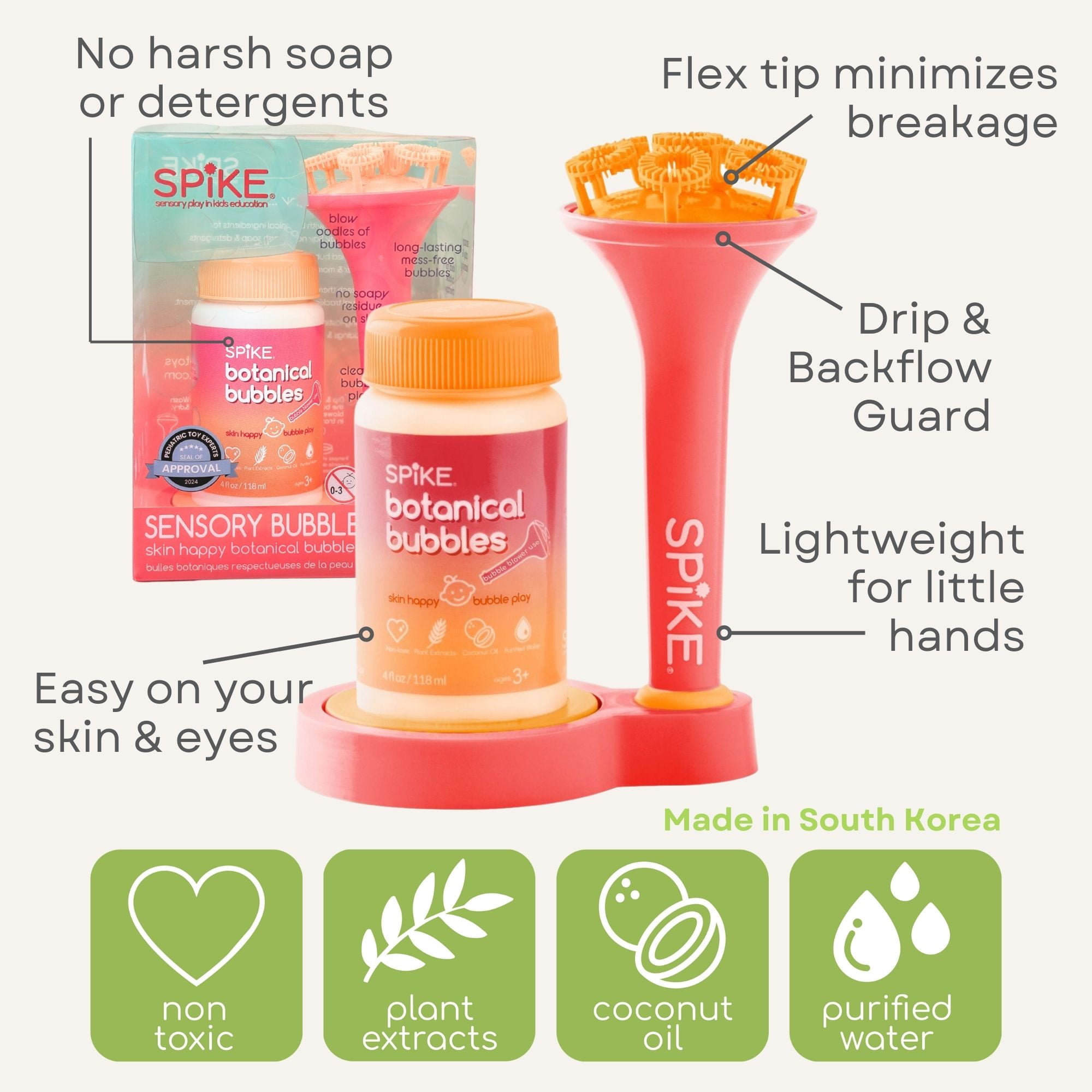 Innobaby Spike Bubble Blower with Mess Free Botanical Bubbles and Dipping Tray - Pink Color
