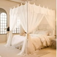 thumbnail image 4 of 4-Post Bed Canopy With Ruffle Decoration, Double Layer Cozy Mesh Mosquito Net For Adults, Wedding, Bedroom, 4 of 5