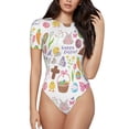 thumbnail image 1 of Balery Happy Easter1 Body de cuello redondo de manga corta para mujer Tops de manga corta Tops básicos-X-Large, 1 of 7