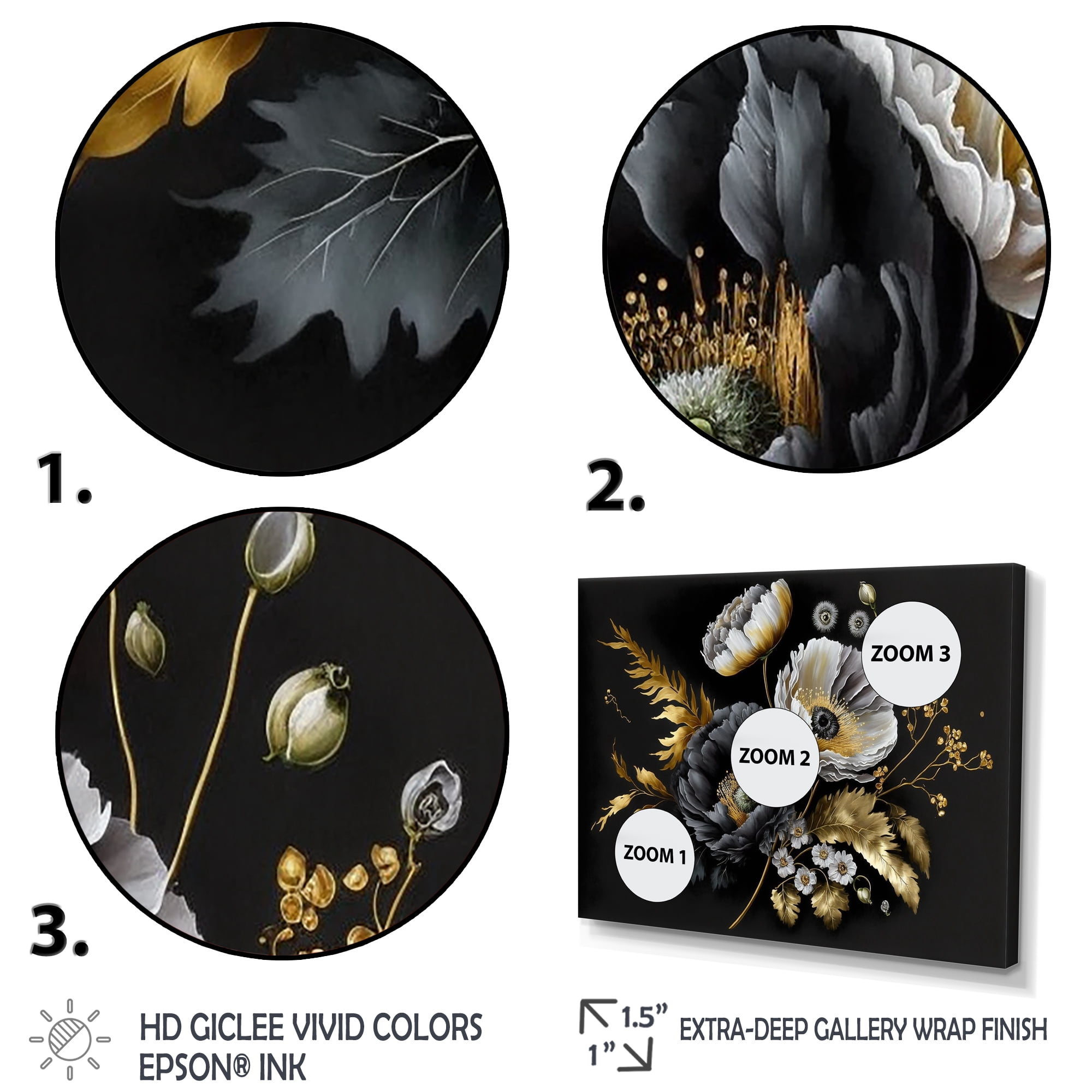 Designart Golden Gothic Floral Bouquet II Canvas Wall Art