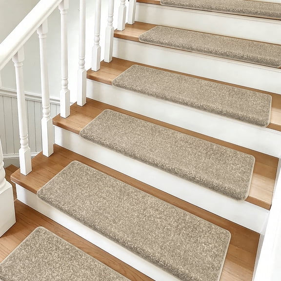 Pure Era Bullnose Carpet Stair Treads Protector Cover 9" x 30" Indoor Non Slip Self Adhensive Set of 12,Cream Gray