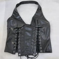 thumbnail image 2 of Byworldtasic Women's Pu Leather Sleeveless Halter Tops Lace Up Backless Crop Corset Sexy Top, 2 of 7