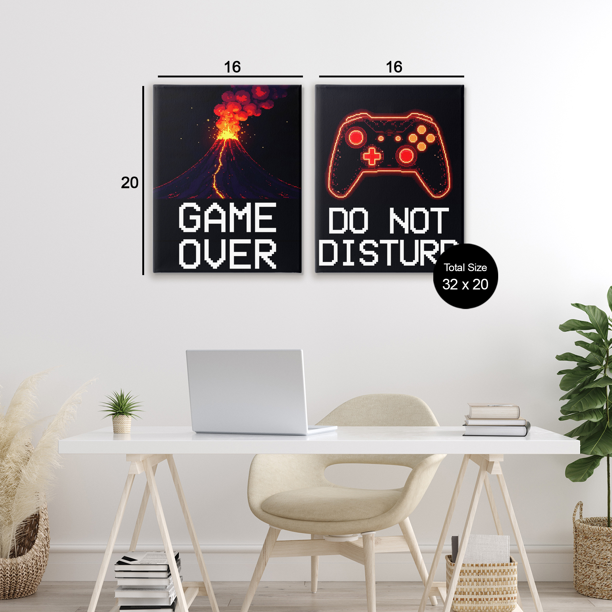 Pixel Game Sentiments 2 Piece Canvas Wall Art Set, design by Kim Allen