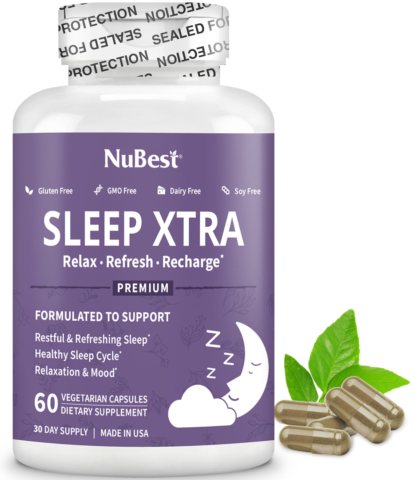 Sleep Xtra by NuBest, Premium Sleep Aid for Adults, Supports Restful Sleep Naturally with Melatonin, Vitamin B6, Minerals & Herbs, Non-Habit-Forming, 60 Vegan Capsules