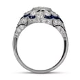 thumbnail image 3 of Art Deco Style Diamond Engagement Ring, Bezel Set Diamond Wedding Ring, Antique Floral Cluster Ring, Double Halo Blue Sapphire Diamond Ring, 2.3 Ct Simulated Diamond, 925 Sterling Silver, Dome Ring, 3 of 5