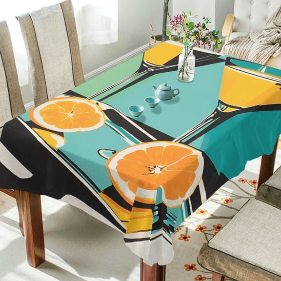 Yayeee Tablecloths 54" x 54" Rectangle Wrinkle Resistant Party Table Cover, Orange Glasses
