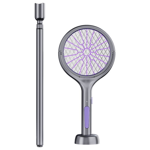 Rechargeable Electric Fly Swatter with Extendable Handle, 2-in-1 Electric Mosquito Swatter Bug Zapper, Portable Insect Killer for Home Garden Outdoor