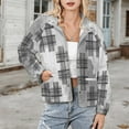 thumbnail image 3 of Jackets for Women Winter Coat Jackets Flannel Stand Collar Jacket(Gray Watercolor Plaid Pattern Background,Size:S-4XL), 3 of 7