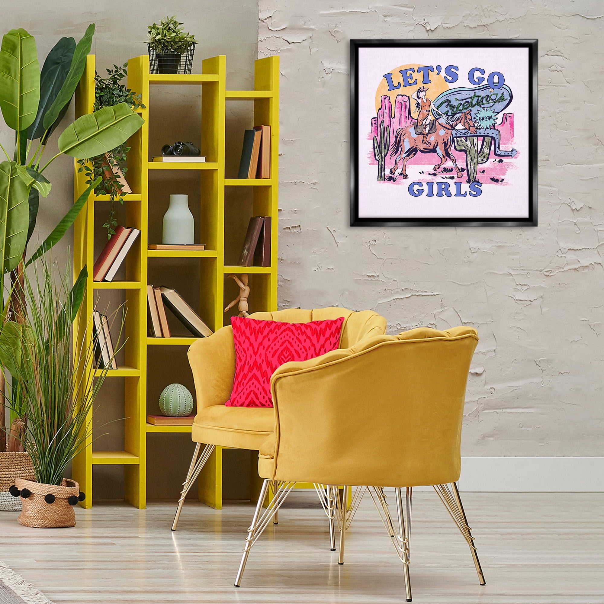 Stupell Industries Western Let's Go Girls Entertainment Painting Black Floater Framed Canvas Art Print Wall Art, 25 x 25