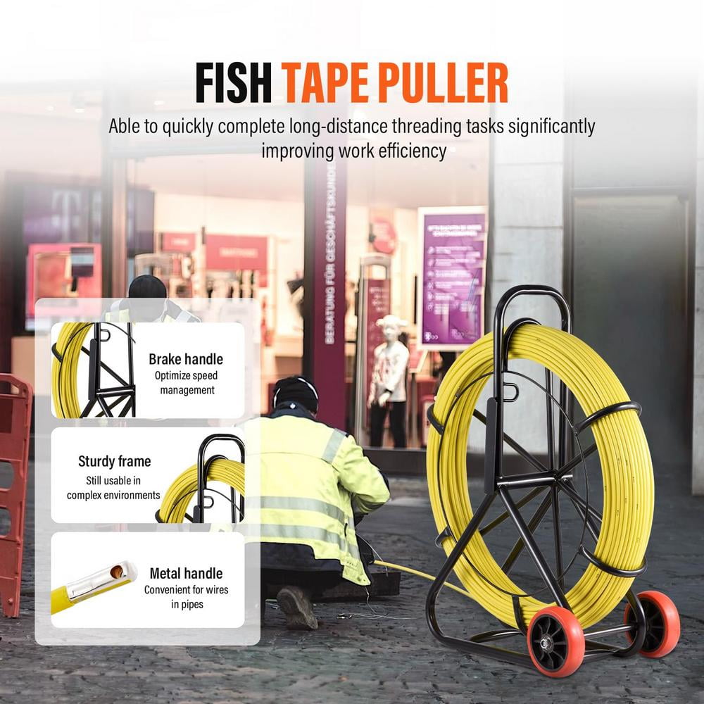 8MM 492FT Fiberglass Fish Tape, Non-Conductive Duct Rodder for Electrical Conduit Wiring and Commercial Building Installations