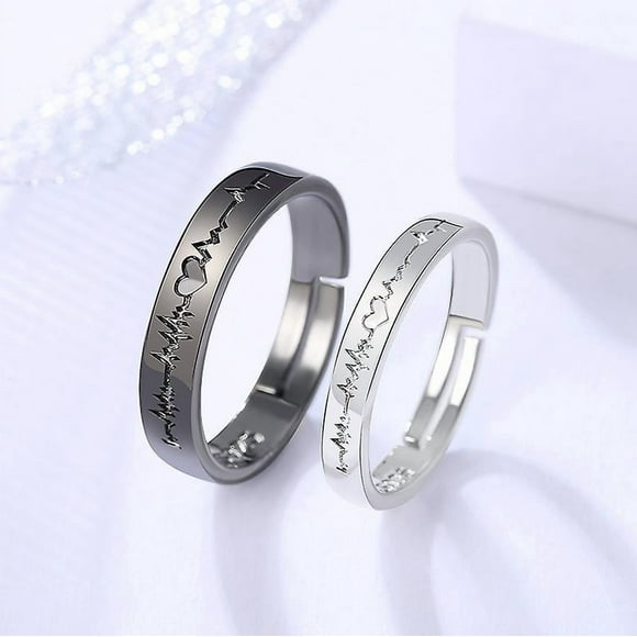 Heartbeat Rings for Couples I Love You Matching Promise Rings Wedding Bands Sets for Him and Her with Box Stainless Steel Comfort Fit