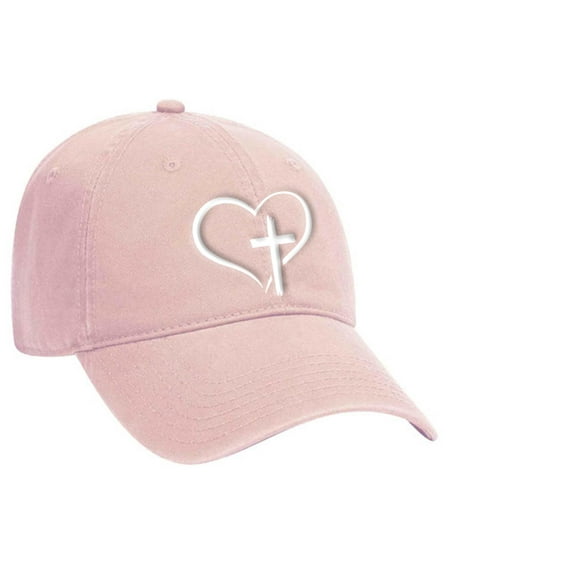 Womens Christian Hat Heart Cross Embroiered Dad Hat Baseball Cap, Pink