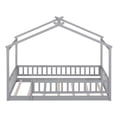 thumbnail image 4 of Twin Size Montessori Bed for Kids, Wood Floor Bed Frame, House Bed Frame with Fence & Roof, Solid Wood Playhouse Bed for Girls Boys Teens, Gray, 4 of 7