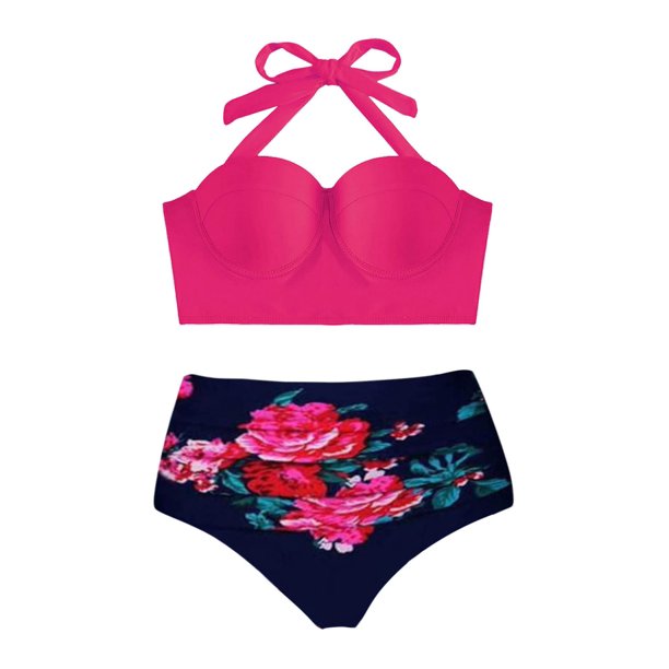 SEMIMAY Women's 2 Piece Bathing Suits Halter Ring Bikini Set With Cover